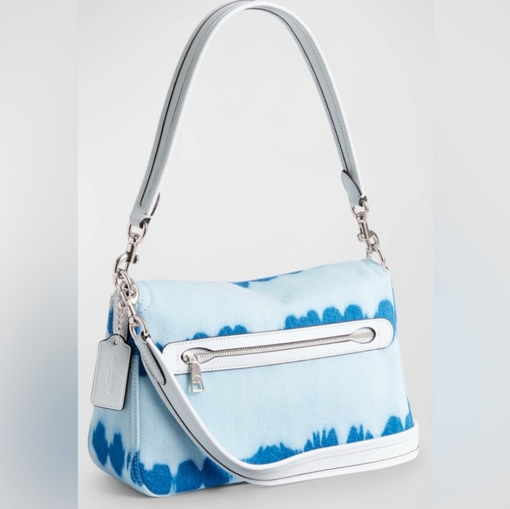 COACH Soft Tabby Shoulder Bag Denim Multi Tie-Dye Blue White NWT - Picture 6 of 11